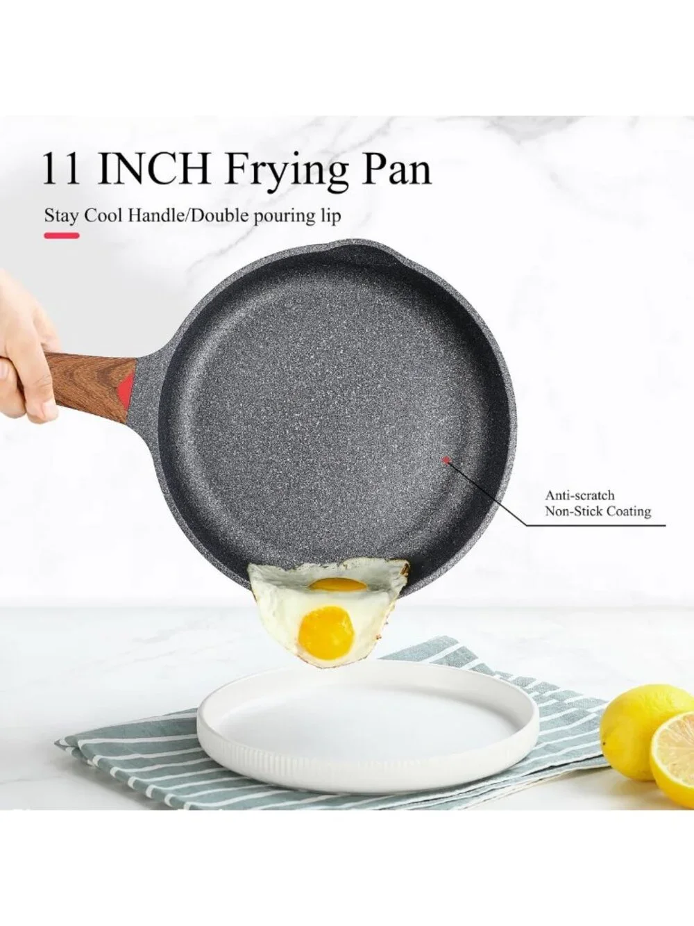 11-Inch Black Nonstick Frying Pan Skillet - Durable, Easy-Clean Cookware